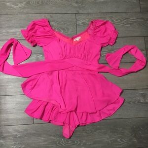 NWOT @ BALANCE Hot Bubblegum Pink Tulip Skirted Festival Romper S
